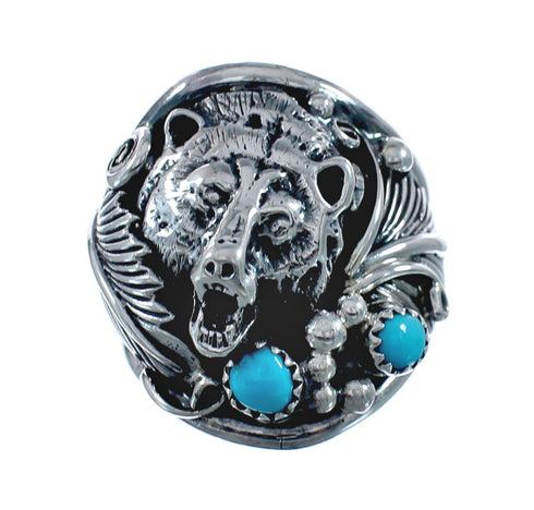Authentic Sterling Silver Bear Turquoise Navajo Ring Size 12-1/4 AX128287
